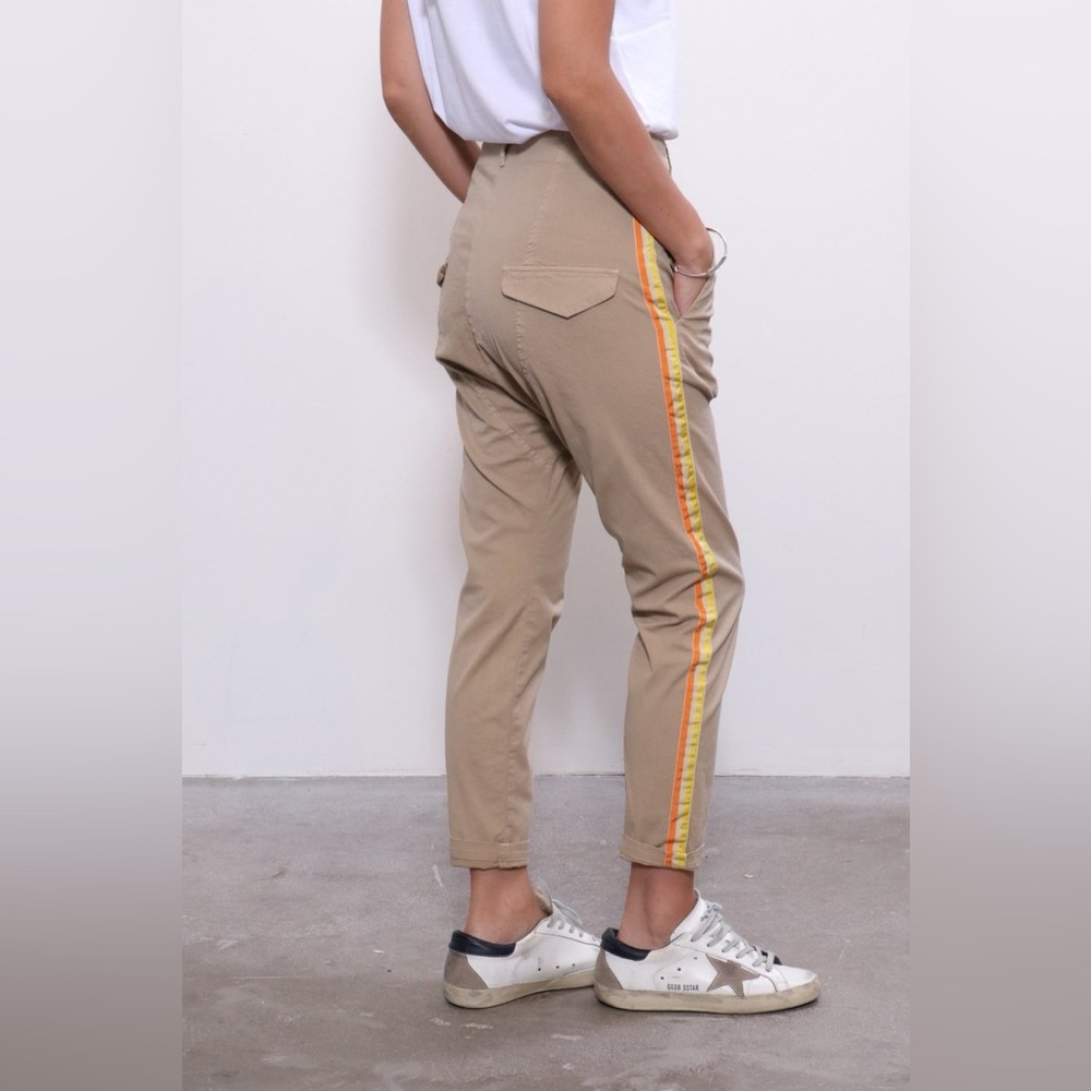 Nili Lotan Tan Pants with Yellow and Orange Stripes